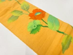 アンティーク　手織り紬　草花模様織り出し名古屋帯